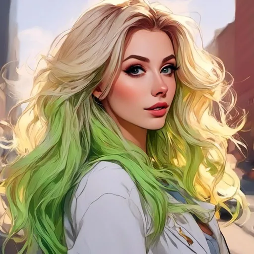 Prompt: <mymodel> Character Design Portrait, Illustration, GTA Disney Anime Cartoon, Angelic Princess Woman with Gorgeous Glamorous Ombre Pastel Lime Hairstyle with Cascading Curled Hair, Intricately Designed Street Clothing,  Character Design, Highly Detailed, Dynamix Pose, Natural Lighting, Natural Colors