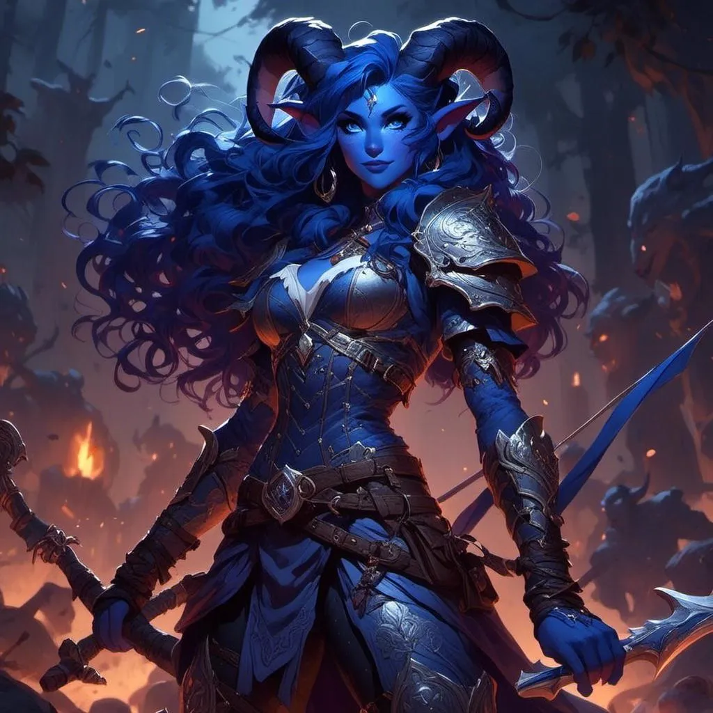 Prompt: <mymodel> <mymodel>Stunning tiefling warrior wearing highly detailed armor with intricate designs, intense battle scene, high resolution, fantasy, epic, dark and moody tones, dramatic lighting, professional artwork, protective stance, fantasy art, high quality, intense battle, protective armor