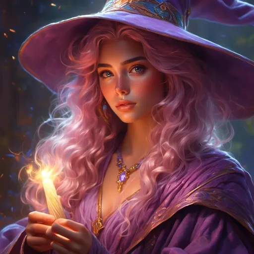 Prompt: <mymodel>Hyper-realistic wizard character casting a spell, tan skin pastel hair lavender eyes, fantasy character art, illustration, dnd, detailed features, intricate robe, serene expression, mystical aura, high quality, professional, warm lighting, detailed anatomy, intricate background, vibrant color palette, fantasy, d&d, detailed eyes, mystical, professional lighting