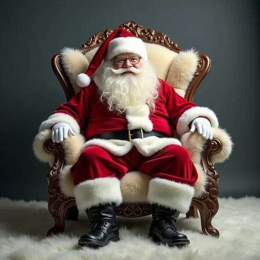 Prompt: santa sits on 
fluffy throne realistic