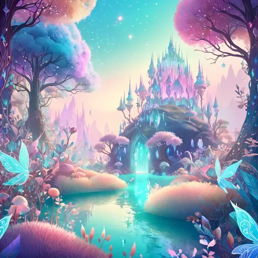 Prompt: (fantasy style), (pastel color scheme), ethereal landscapes, whimsical creatures, soft and dreamy lighting, serene atmosphere, imaginative environments, vibrant yet gentle hues, detailed textures, enchanting elements, 4K, ultra-detailed, captivating visuals, dreamlike quality, magical ambiance.