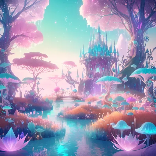 Prompt: (fantasy style), (pastel color scheme), ethereal landscapes, whimsical creatures, soft and dreamy lighting, serene atmosphere, imaginative environments, vibrant yet gentle hues, detailed textures, enchanting elements, 4K, ultra-detailed, captivating visuals, dreamlike quality, magical ambiance.