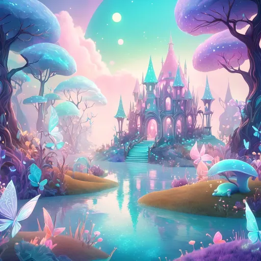 Prompt: (fantasy style), (pastel color scheme), ethereal landscapes, whimsical creatures, soft and dreamy lighting, serene atmosphere, imaginative environments, vibrant yet gentle hues, detailed textures, enchanting elements, 4K, ultra-detailed, captivating visuals, dreamlike quality, magical ambiance.