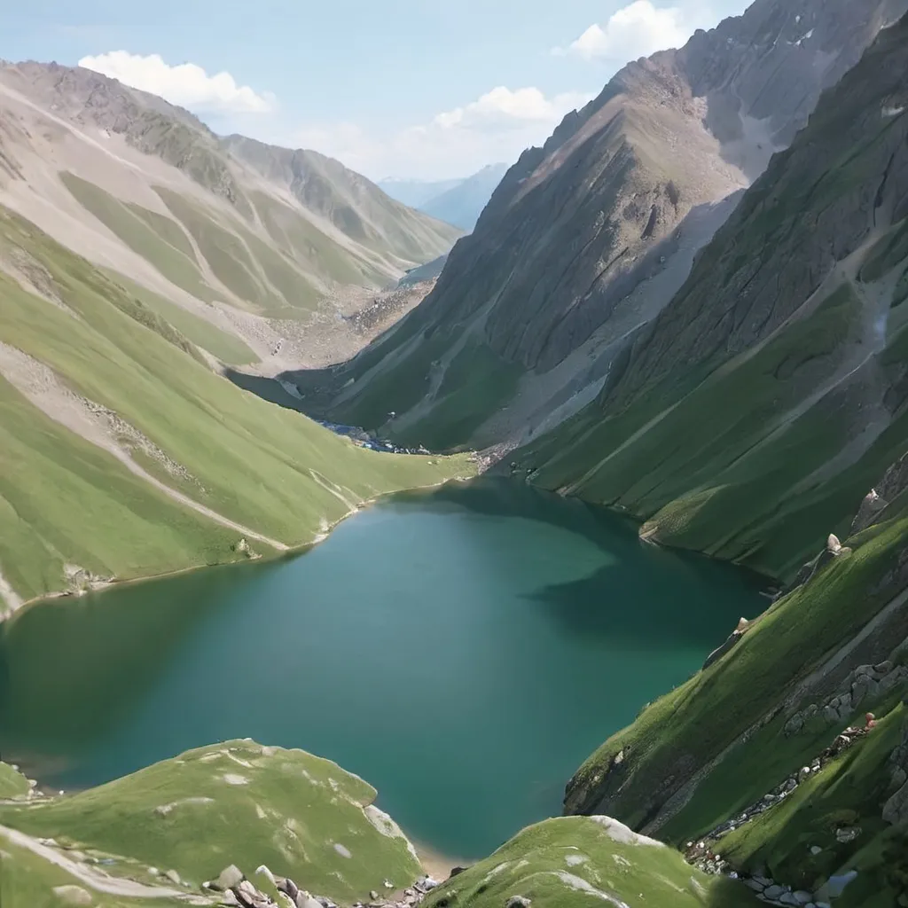 Prompt: beautiful view of lake in the mountains
