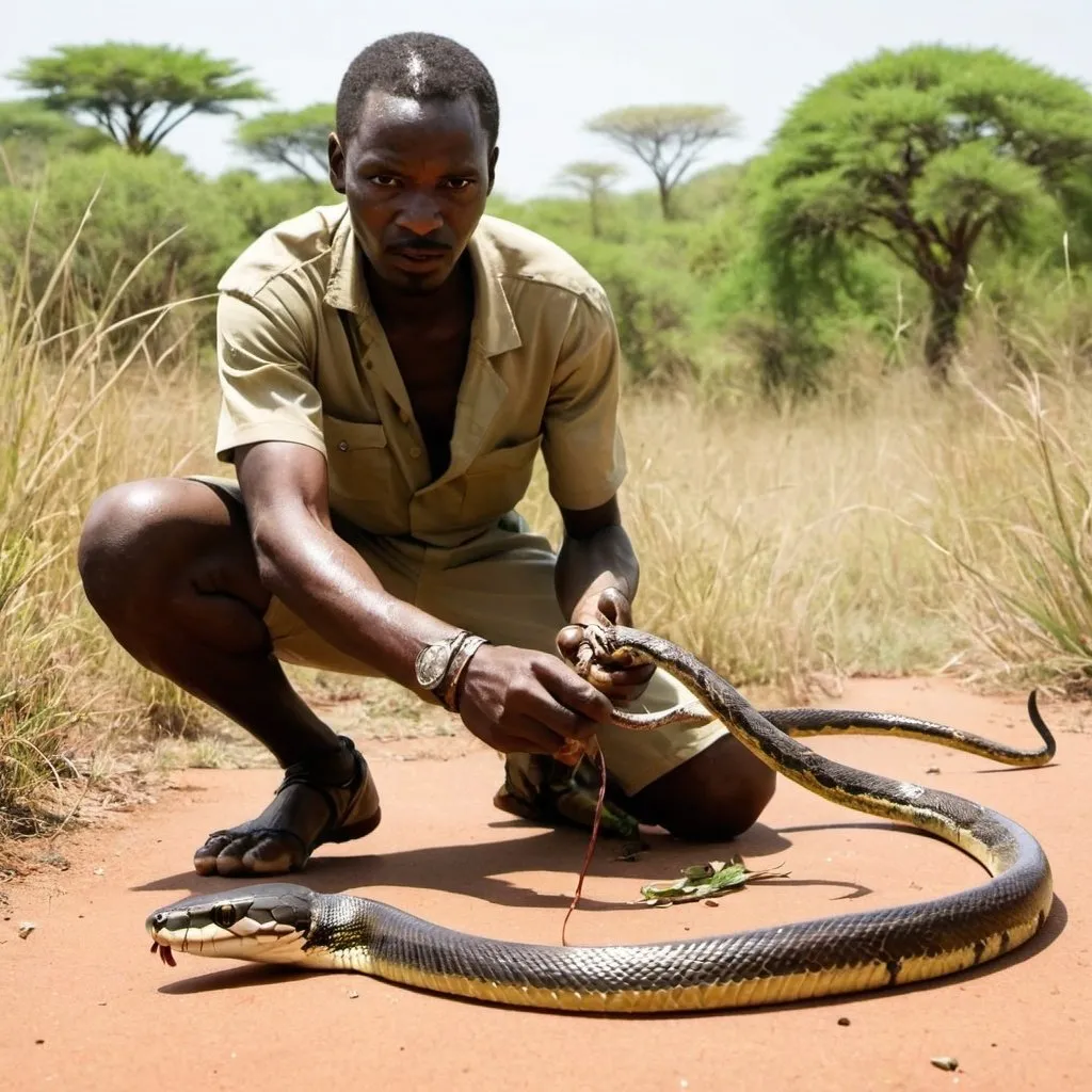 Prompt: african killing a snake