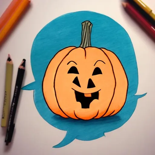Prompt: a drawing of a cute little cartoon pumpkin saying boo with a speech bubble
