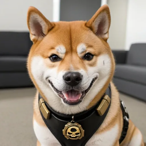 Prompt: nick fury, dog shiba inu smiling