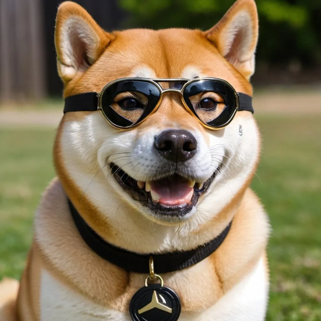 Prompt: dog shiba inu smiling, Nick Fury left eye patch