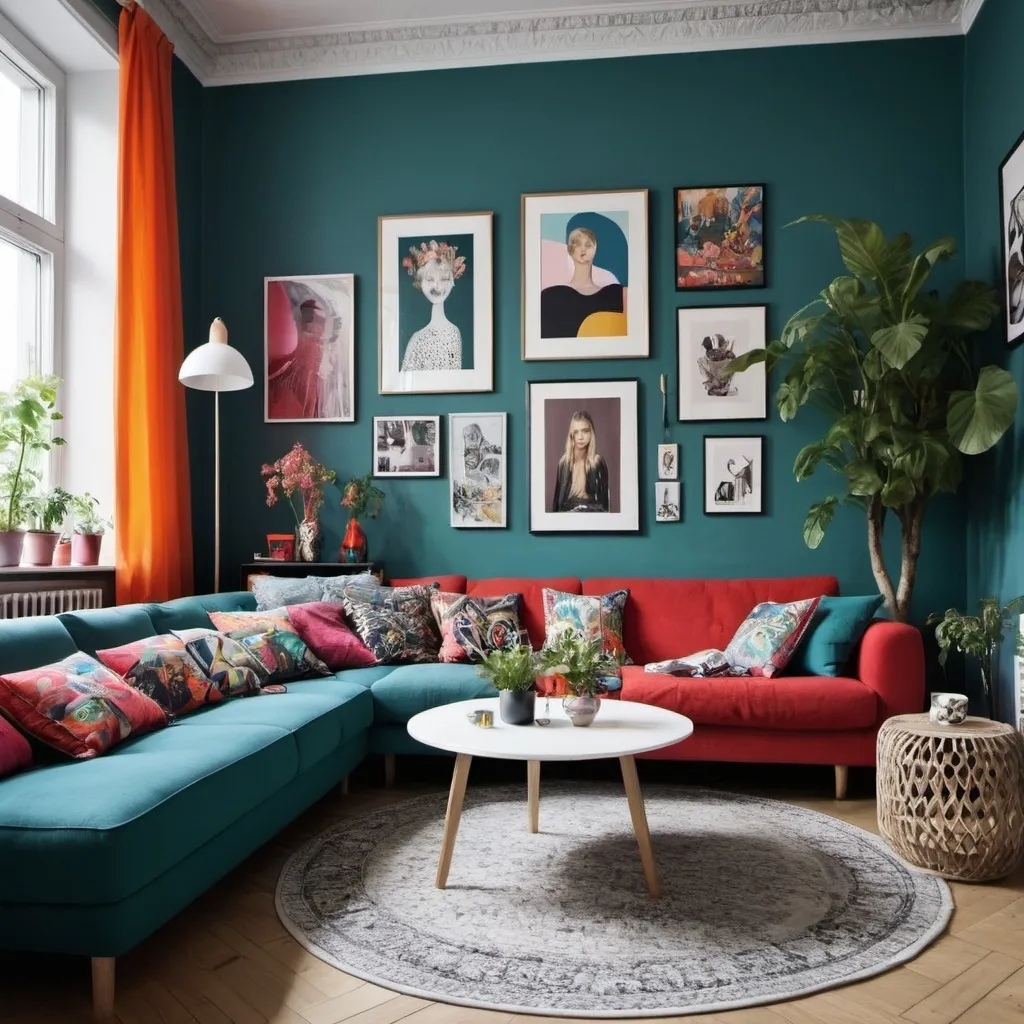 Prompt: colored maximalism nordic furniture scandinavian apartament