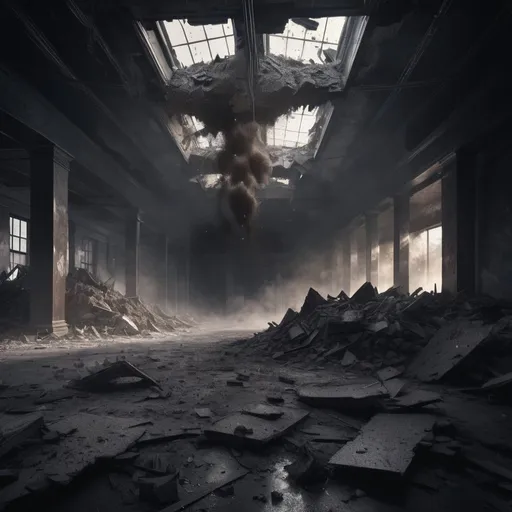 Prompt: Business crumbling into dust, realistic 3D rendering, crumbling debris, dramatic lighting, high quality, realistic, detailed, dramatic lighting, dark and ominous tones
