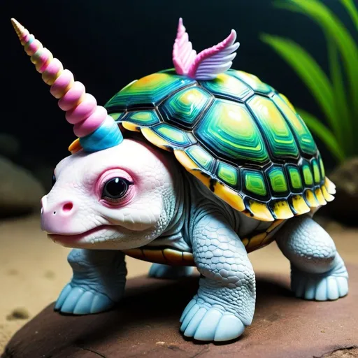 Prompt: A unicorn turtle mix animal