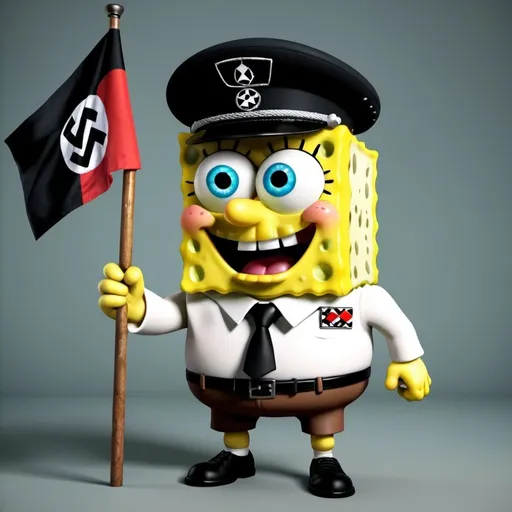 Prompt: spongebob as adolf hitler holding the nazi flag 3d