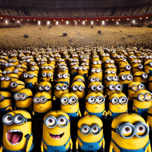 Prompt: 1,000,000 minions crowd cheering cinema ending tangled 2010