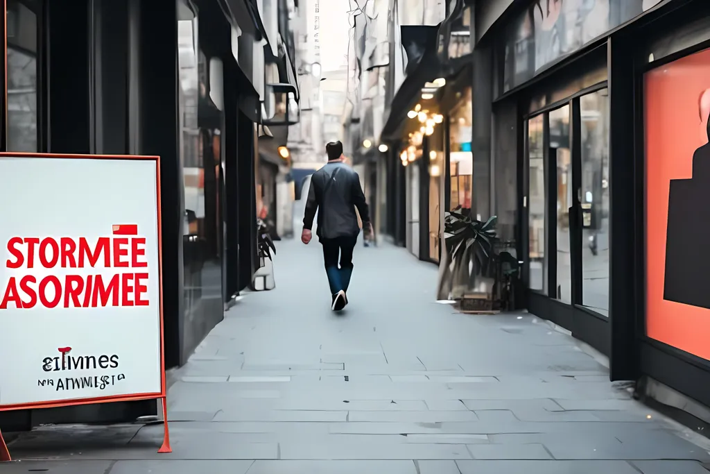 Prompt: Man walking past a sign point to "somewhere"