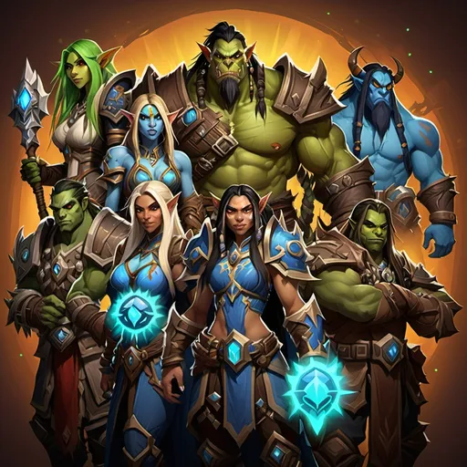 Prompt: vector art image of World of Warcraft characters of each race, class, and gender.