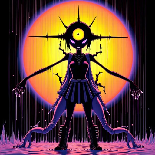 Prompt: Third eye in the center of an all-seeing sun, psychedelic art, symmetrical lines, vector design, colorful, posterized color illustration, in the style of Dan Mumford and James Jean, vintage, retro, psychedelic, symmetrical --ar 1:2 --stylize 750