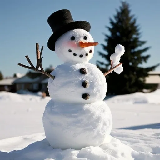 Prompt: snowman standing in summertime