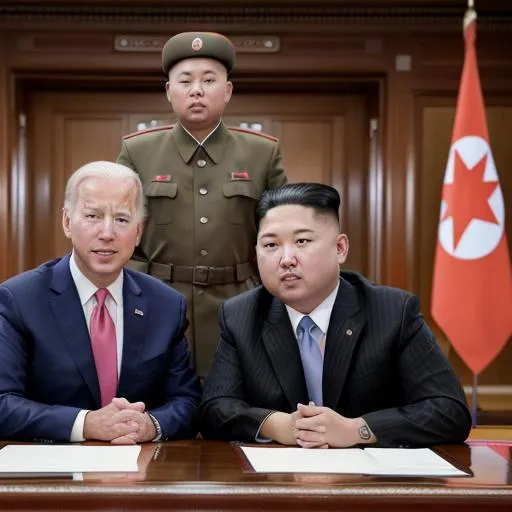 Prompt: Joe Biden in North Korea meeting Kim Jong Un