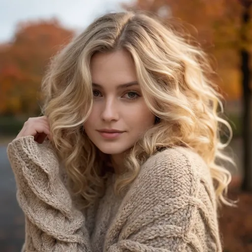 Prompt: “A portrait of an individual with voluminous, wavy blonde hair cascading over the shoulders of a cozy, knitted sweater. The person exudes a sense of warmth and comfort, yet retains an air of mystery as their face remains out of focus, ensuring privacy. The soft lighting accentuates the texture of the hair and the intricate patterns of the sweater, inviting the viewer to imagine a serene, autumnal setting where the subject is enjoying a peaceful moment alone.”