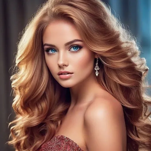 Prompt: Glamorous 18-year-old model with radiant skin, flowing golden locks, striking blue eyes, elegant evening gown, luxurious jewelry, high fashion photography, vibrant and saturated colors, dramatic lighting, high quality, elegant, glamorous, model, radiant skin, flowing hair, striking eyes, evening gown, luxurious jewelry, high fashion, vibrant colors, dramatic lighting