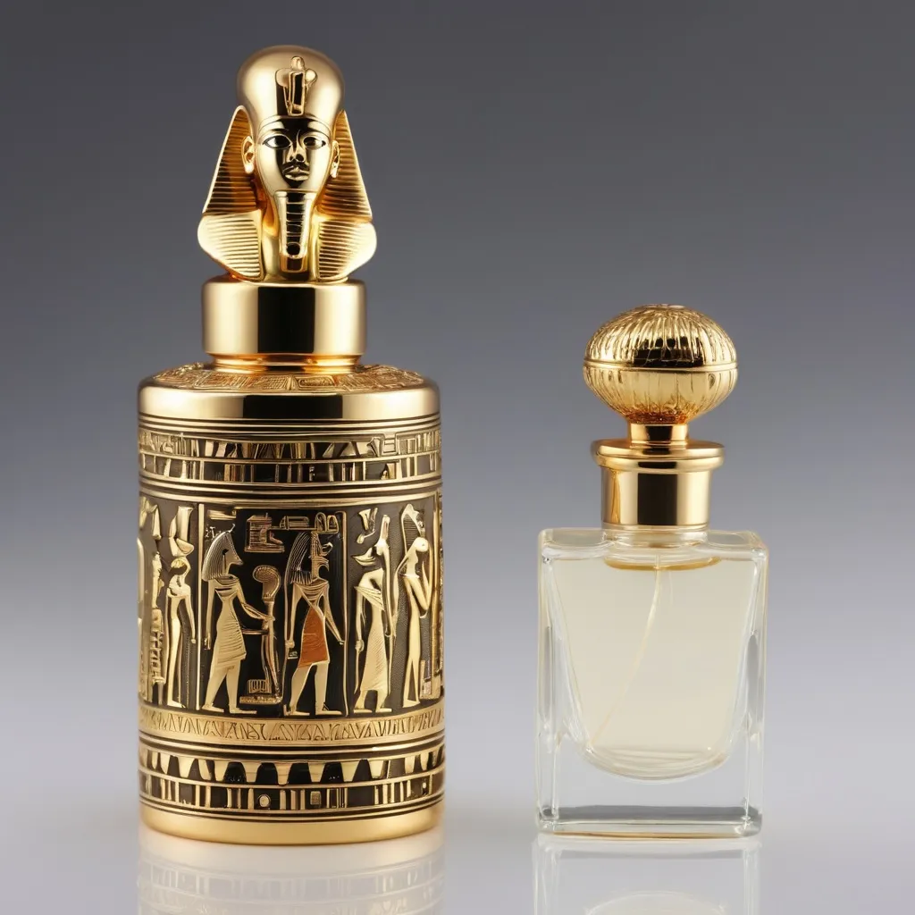 Prompt: Perfume bottle with Pharaonic design 