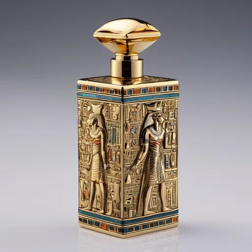 Prompt: Perfume bottle with Pharaonic design 