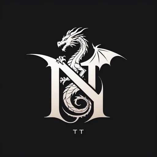 Prompt: dragon, logo, minimal, strong torso, wraps around letter T, body in front of letter T