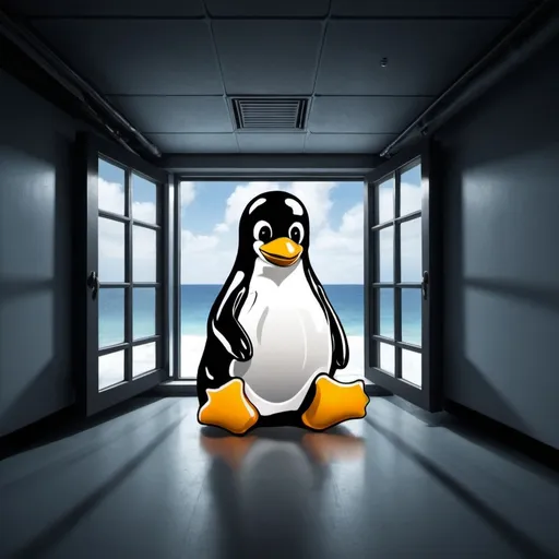 Prompt: create an image of linux beating windows 