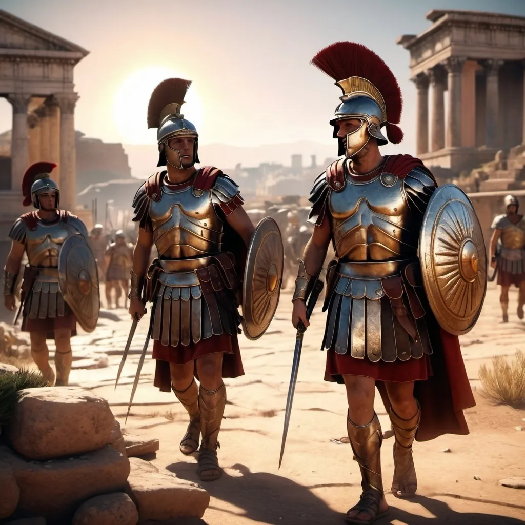 Prompt: ancient Rome, roman soldiers in the desert, video game style