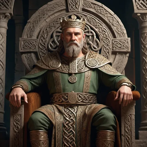 Prompt: a 1st century Celtic king, during antiquity, seated on his throne