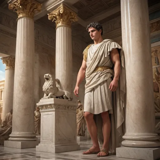 Prompt: (1st century roman era) historic scene, (Antiquity), roman empire, a young  20 old politician is powerful