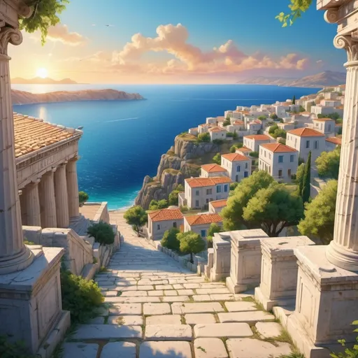 Prompt: an anciant greek city with exceptional view on the sea