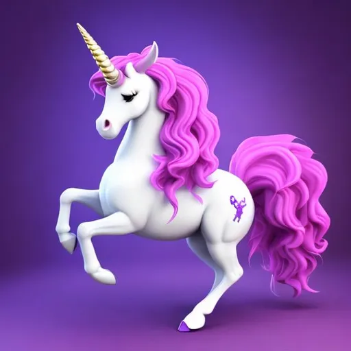 Prompt: a fantasy, purple and pink unicorn, next to a pink fairy