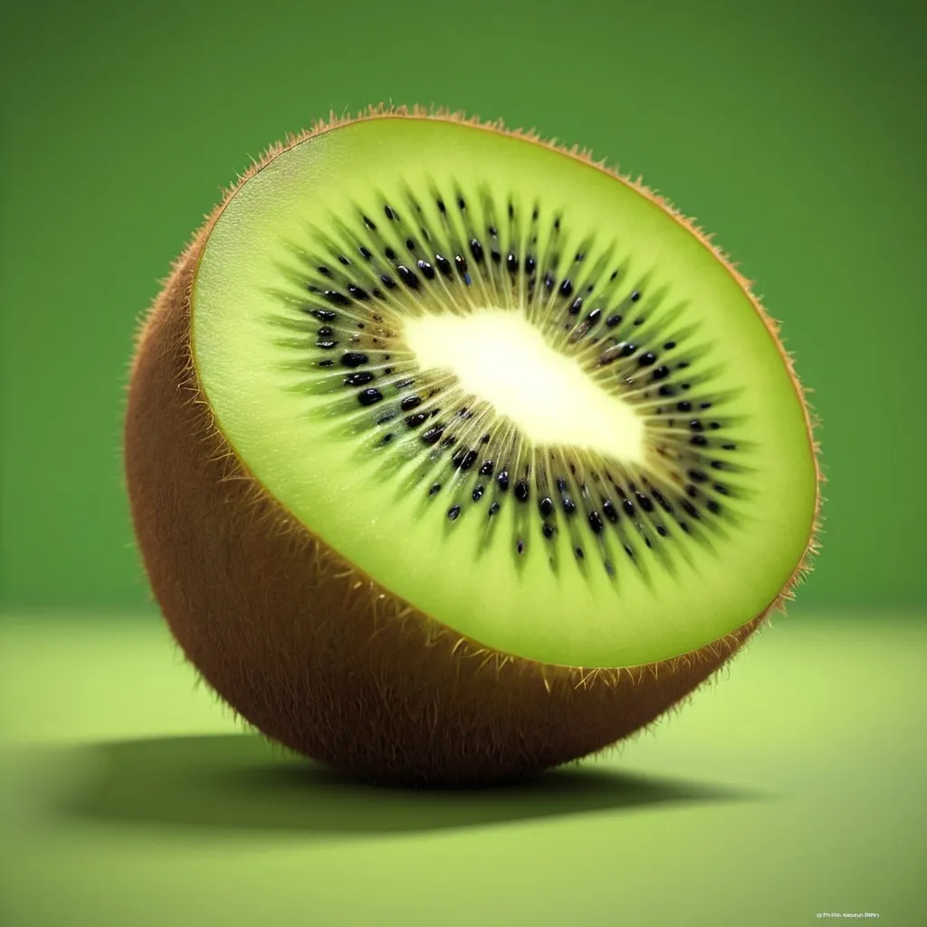 Prompt: one half of one kiwi fruit render pixar style