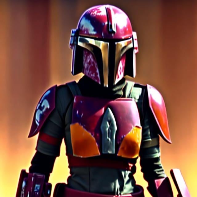 Prompt: Sabine Wren  in red mandalorian armor from the neck down, show full head, dangerous but beautiful.