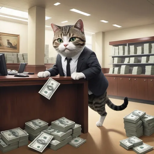 Prompt: a cat robbing a ginormous bank It was make sure there’s a bunch of cats and make it very realistic
