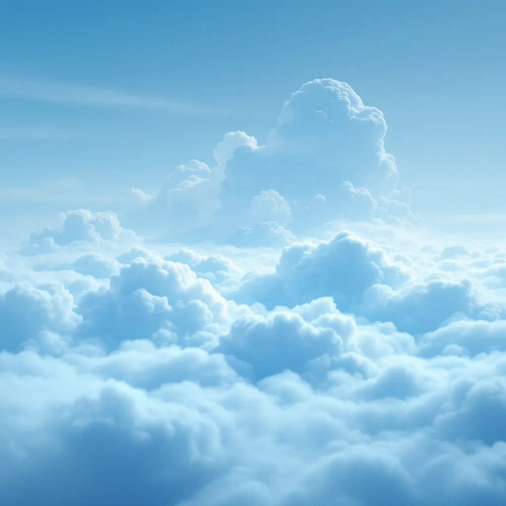 Prompt: create a cloud with light blue colors and white, clouds are volumetric height and has some fog
