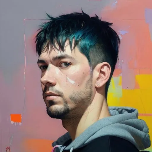 Prompt: Upper-body portrait of a man wearing streetwear outfit, sharp focus, pastel colors, in the style of adrian ghenie, esao andrews, jenny saville, surrealism, dark art by james jean, takato yamamoto, and blii sienkiewicz, trending on artstation, studio photo, intricate details, highly detailed, by greg rutkowski, hyper realistic, white sclera