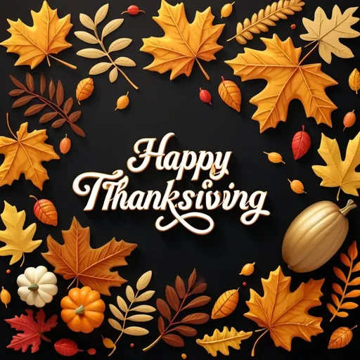 Prompt: ILLUSTRATE "HAPPY THANKSGIVING" ON BLACK BACKGROUND