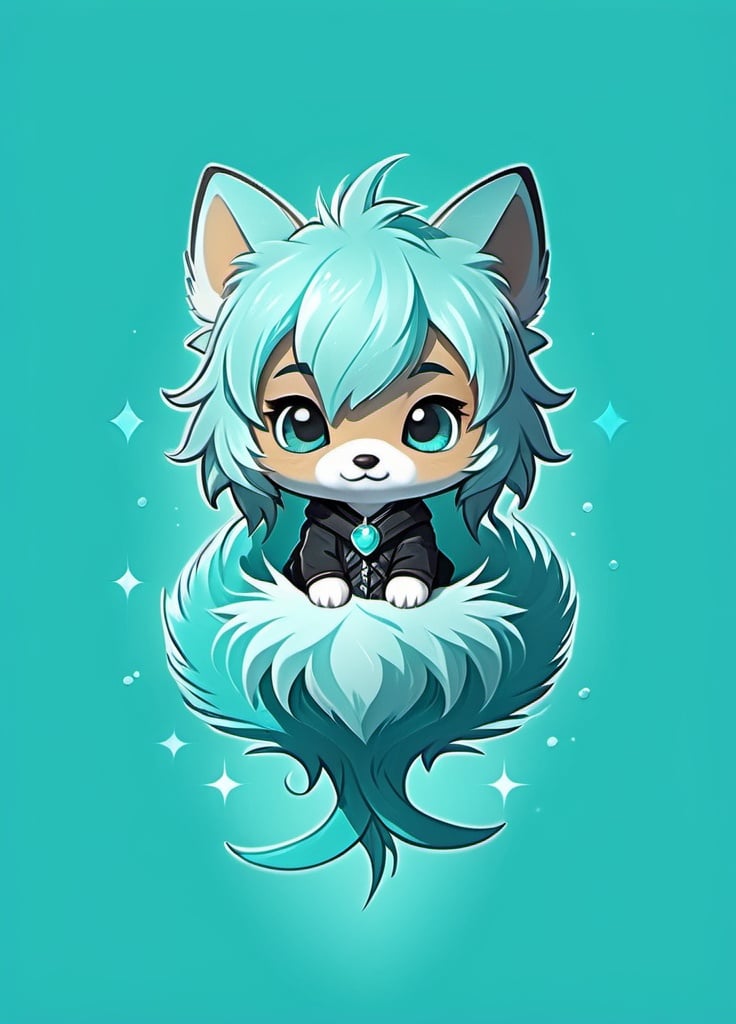 Prompt: Cute chibi furry with scene hair against a simple aqua background, halfbody, fur with detailed reflections, kawaii, furry, aqua theme, high quality, chibi, scene hair, cute, simple background, detailed fur, solo, professional, atmospheric lighting