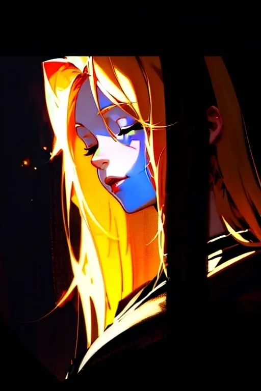 Prompt: Anime portrait of a vampire girl, beautiful intricate blonde hair, closed anime eyes, shimmer in the air, digital painting, concept art, highres, concept art, detailed, anime, vampire, digital painting, closed eyes, blonde hair, professional, ethereal lighting