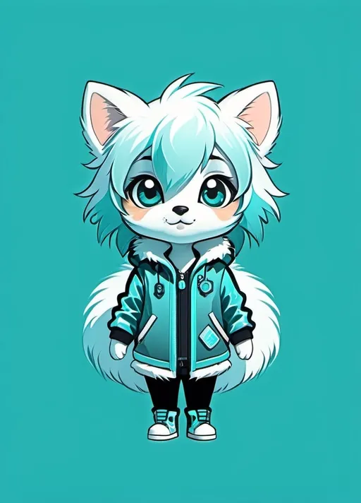 Prompt: Cute chibi furry with scene hair against a simple aqua background, halfbody, fur with detailed reflections, kawaii, furry, aqua theme, high quality, chibi, scene hair, cute, simple background, detailed fur, solo, professional, atmospheric lighting