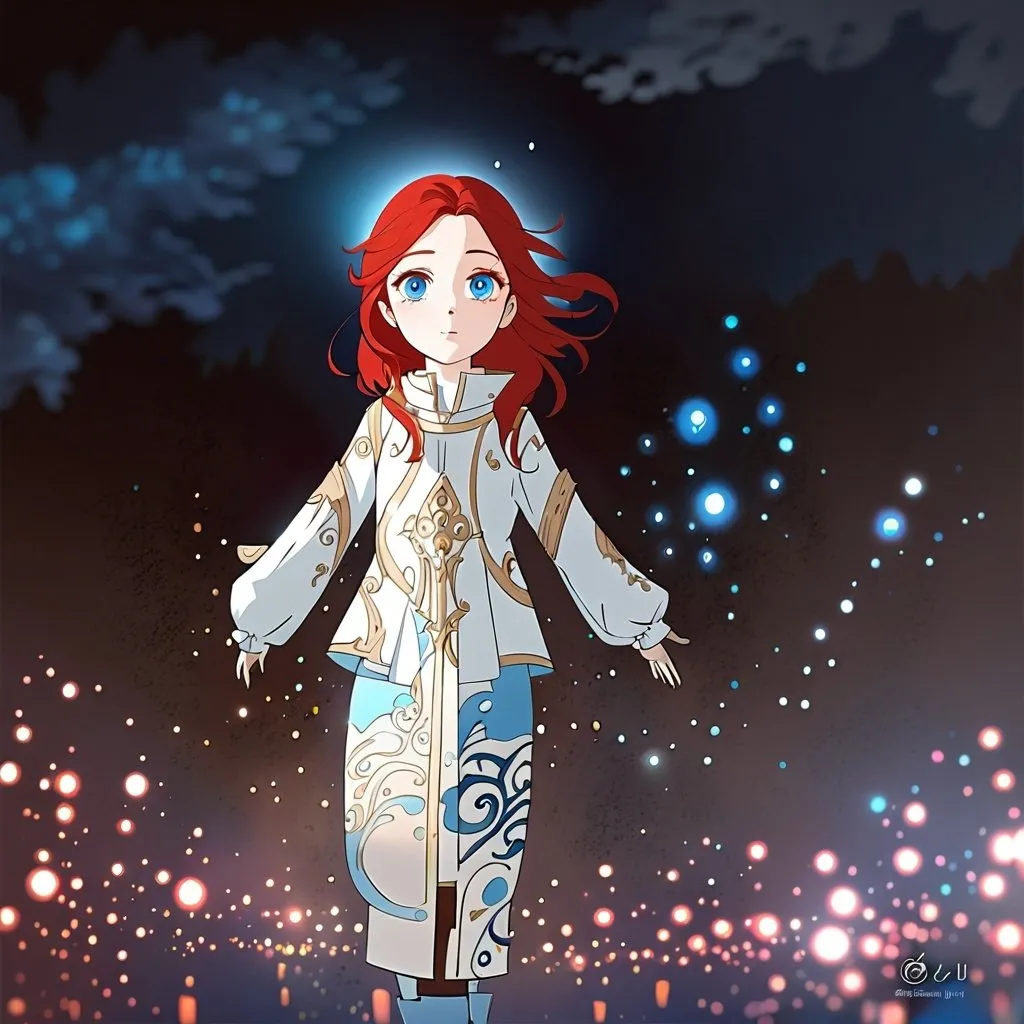 Prompt: Anime portrait of girl, beautiful intricate red hair, blue anime eyes, shimmer in the air, digital painting, concept art, looking into camera, highres, concept art, detailed, anime, digital painting, blue eyes, red hair, captivating gaze, professional, ethereal lighting