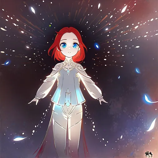 Prompt: Anime portrait of girl, beautiful intricate red hair, blue anime eyes, shimmer in the air, digital painting, concept art, looking into camera, highres, concept art, detailed, anime, digital painting, blue eyes, red hair, captivating gaze, professional, ethereal lighting