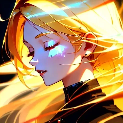 Prompt: Anime portrait of a vampire girl, beautiful intricate blonde hair, closed anime eyes, shimmer in the air, digital painting, concept art, highres, concept art, detailed, anime, vampire, digital painting, closed eyes, blonde hair, professional, ethereal lighting