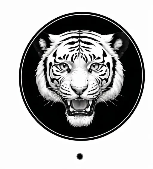 Prompt: a black and white tiger head with a black circle around it's neck and a white tiger's head, Carlos Trillo Name, bengal school of art, logo, vector art