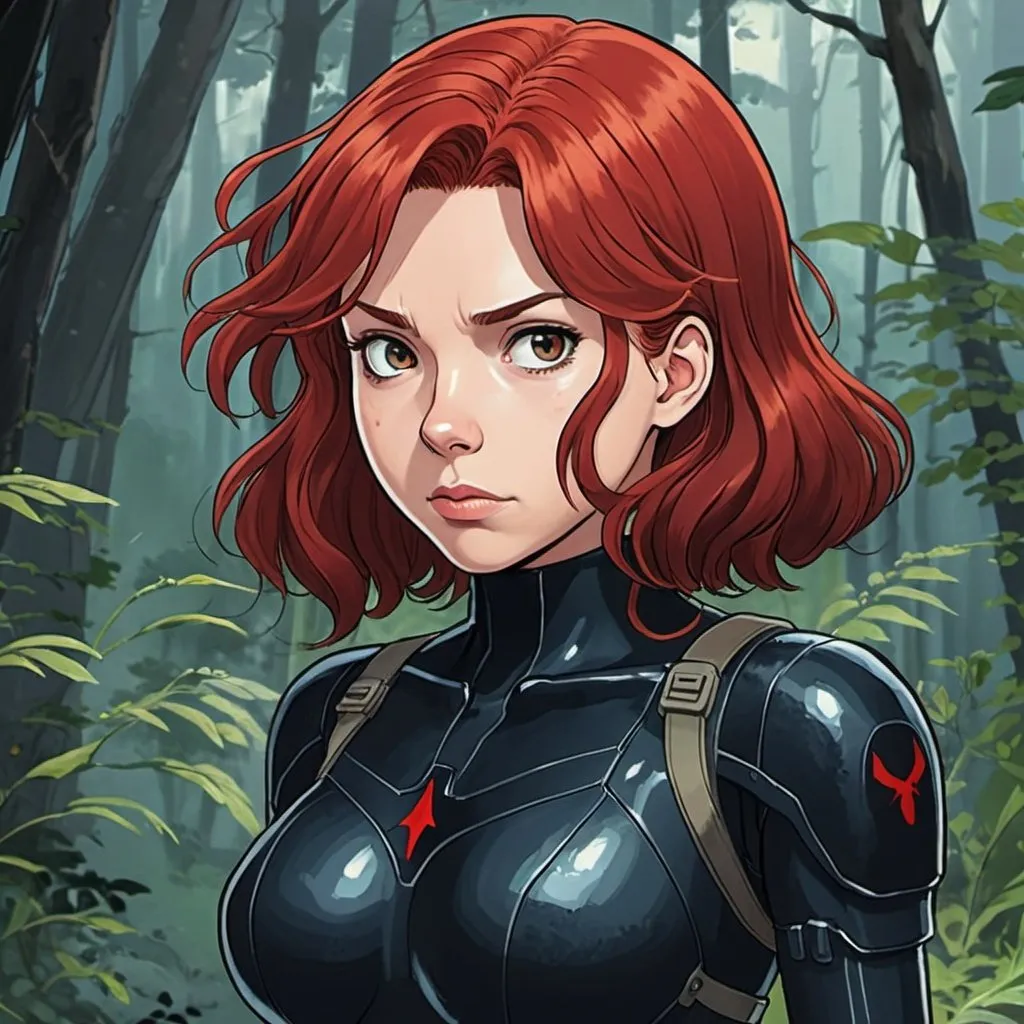 2d studio ghibli anime style, black widow