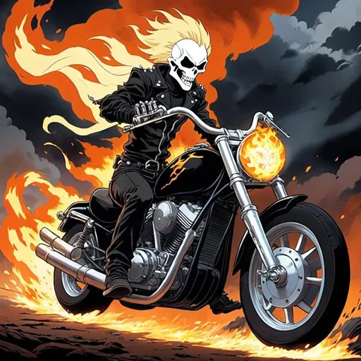Prompt: 2d ghibli style anime, ghost rider
