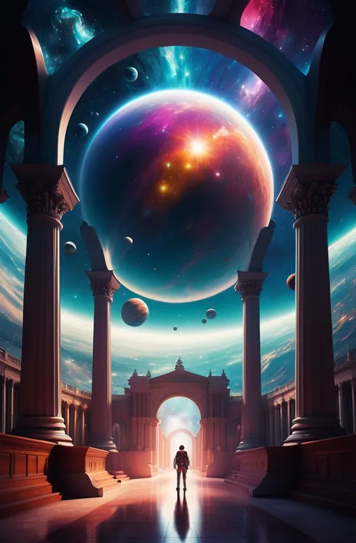 Prompt: space fantasy scapes
Bright hues
Image depicting a college university in the middle of an universe