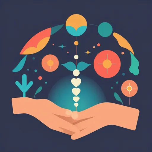 Prompt: flat design, simple shapes, vector, colorful, 2D, Image depicts healing over a lifetime time